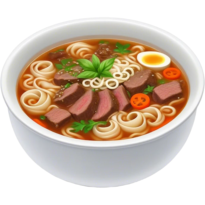 Cinematic Realistic Pho Dish Emoji, depicted as a steaming bowl of aromatic beef noodle soup with herbs rendered with lifelike textures and vibrant, warm lighting. emoji