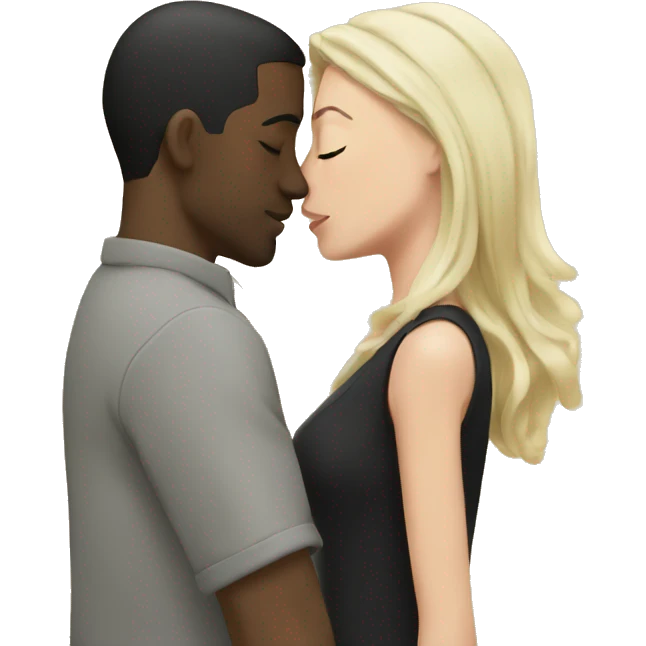 black men Kissing white Woman with black hair  emoji