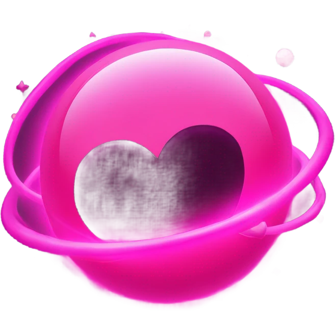 Neon pink planet with glowing rings and hearts  emoji