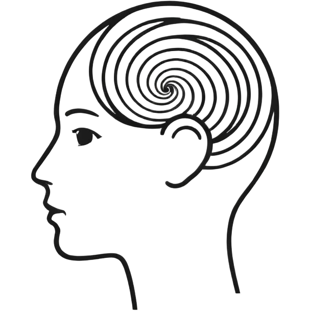 Minimalistic flat vector icon, iOS style, thin black contour on white background. Human head silhouette with spiral inside. Clean, no text, no shadows.
 emoji