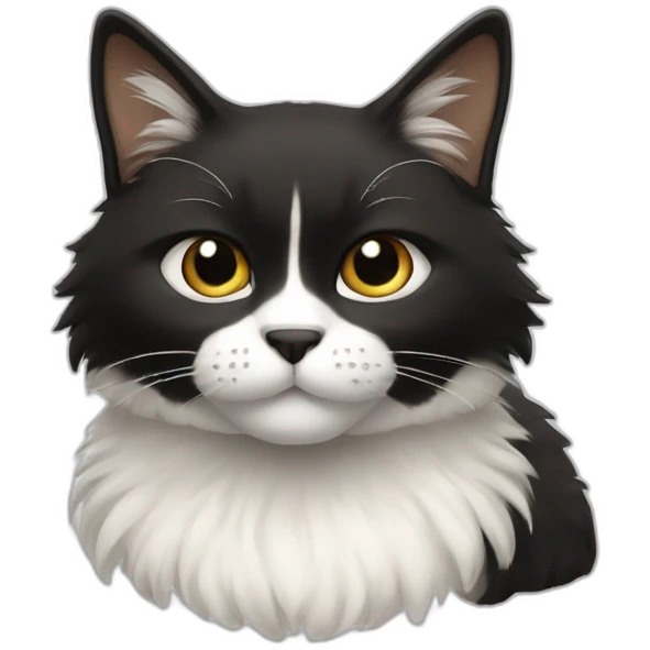 Gato bravo peludo todo preto e peito branco emoji