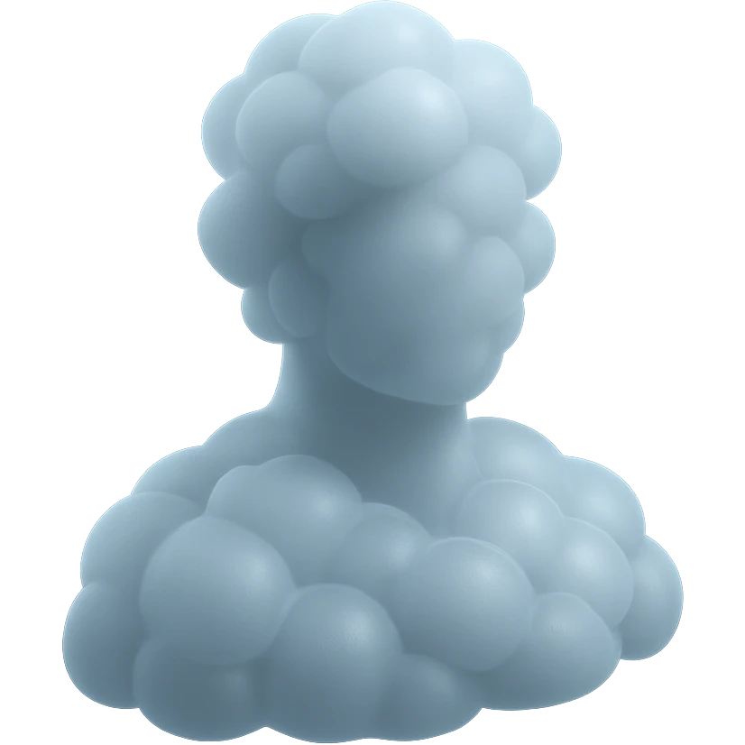 A person from the shoulders up, entirely composed of fluffy white convex clouds emoji