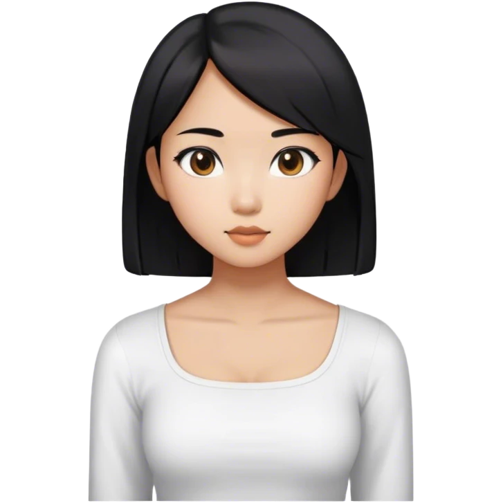 Asian girl with medium length straight hair. She’s wearing a white squared neck top.  emoji