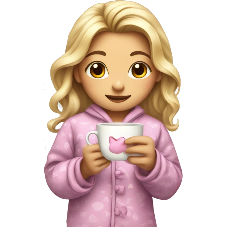 Girl with bow and a tea wearing cute pijama  emoji
