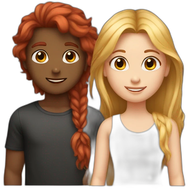 friends; a red long haired girl with black girl with blonde long haired girl with short brown haired boy and brown haired girl emoji