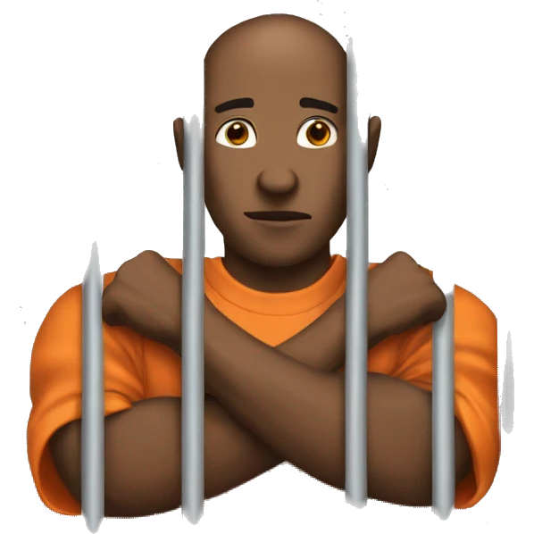 prisoner in orange jumpsuit behind gray bars emoji