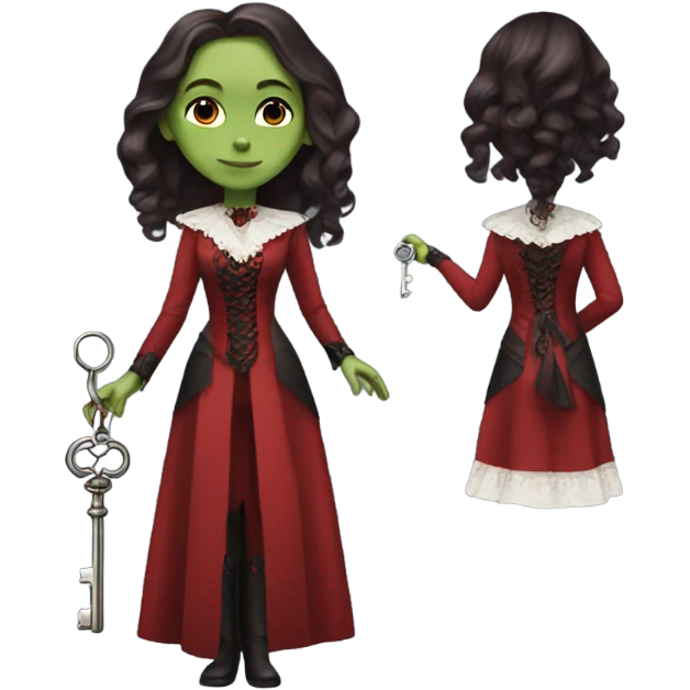 gamora in Victorian dress elegant red full body, holding big key emoji
