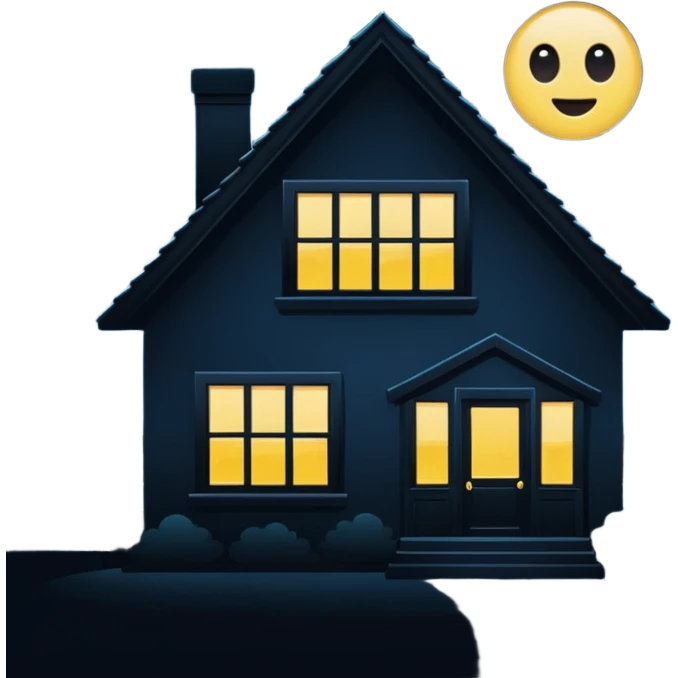 Minimalist emoji-style sticker of a house silhouette at night with a single lit window, and an eye visible inside. Flat, dark, quiet style.
 emoji