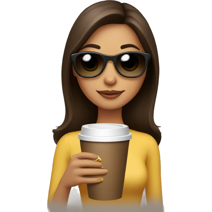 Cute brunette woman holding her coffee wearing sunglasses emoji