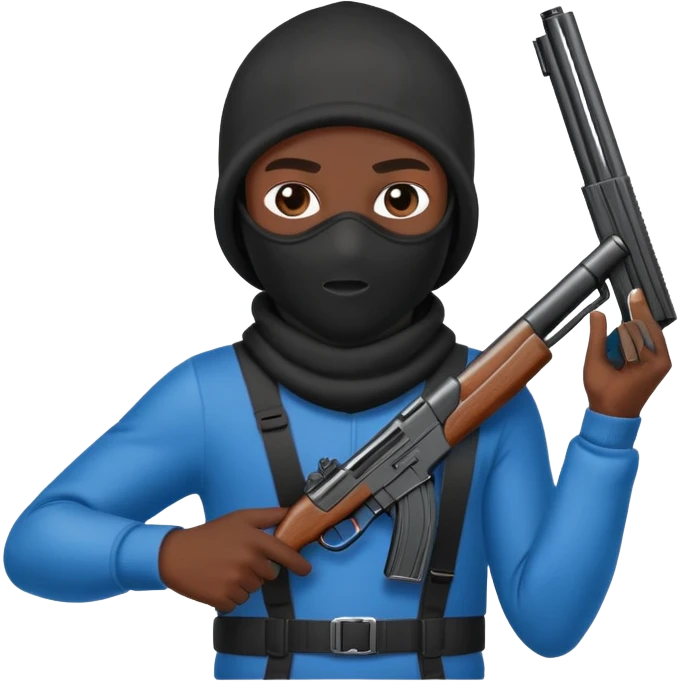 Dark skin boy with ski mask and gun emoji