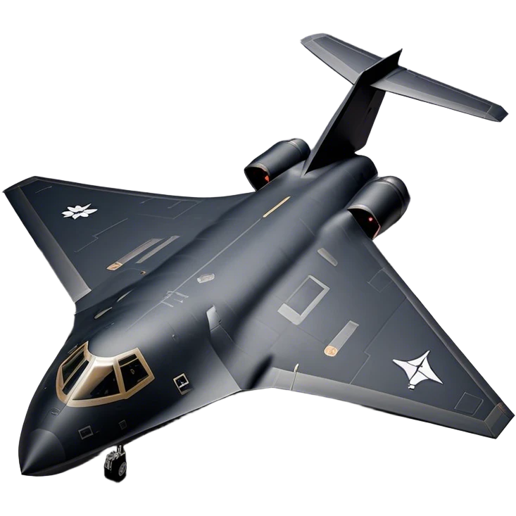 B-2 Spirit bomber - Northrop B-2 (Model Year: 2021) (Iconic colour: Stealth black) - A sleek, stealth bomber with smooth, angular contours and a matte jet-black finish. Emphasize a futuristic, minimalist design with a seamless fuselage, low-profile wings, and an overall intimidating stealth aesthetic. emoji