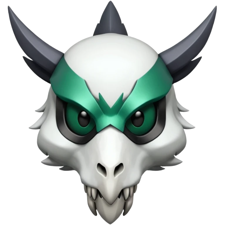 Shiny Cute Cool Badass Aesthetic Colorful Futuristic Black Grey White and Dark-Green Trico-Skarmory-Silvally-Skiddo-Sprigatito-Absol-fusion (full body) with and edgy white horned skull mask face emoji