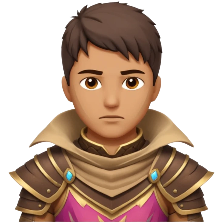 desert warrior portrait, head and shoulders only, sandy cloak collar, leather armor, intense eyes, desert fighter vibe, 3D cartoon, mobile game icon style, clean background, no text, no watermark
 emoji