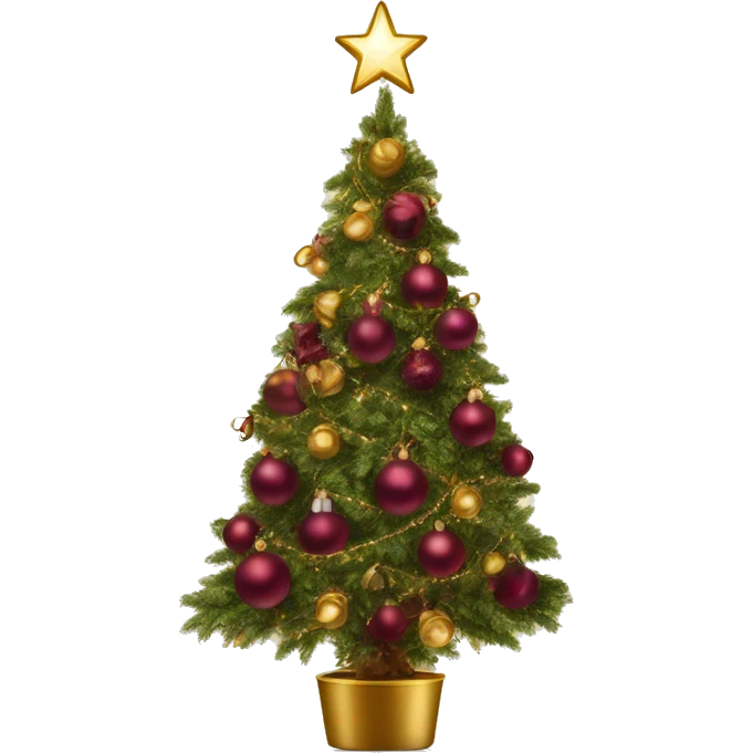 Vintage christmas tree with burgundy ornaments and gold sparkling lights fuller emoji