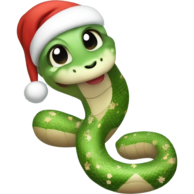 Cute snake with snowflakes and christmas hat emoji