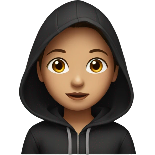 young girl, brown hair, black hoodie emoji