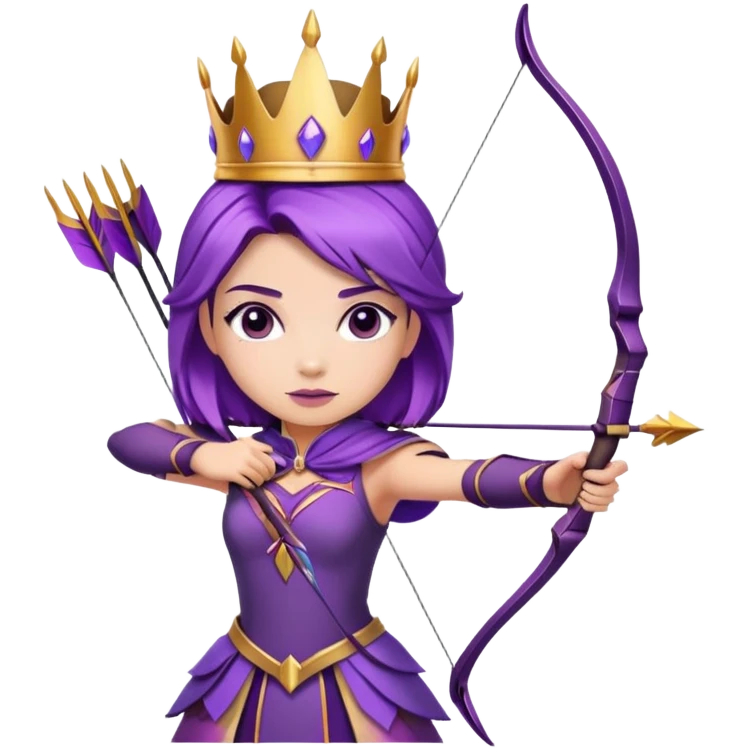 Archer Queen from Clash of Clans with purple hair, crown, bow and arrow, purple outfit emoji