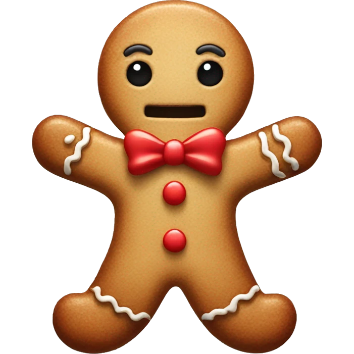 Gingerbread man with red bow and cute eyes emoji