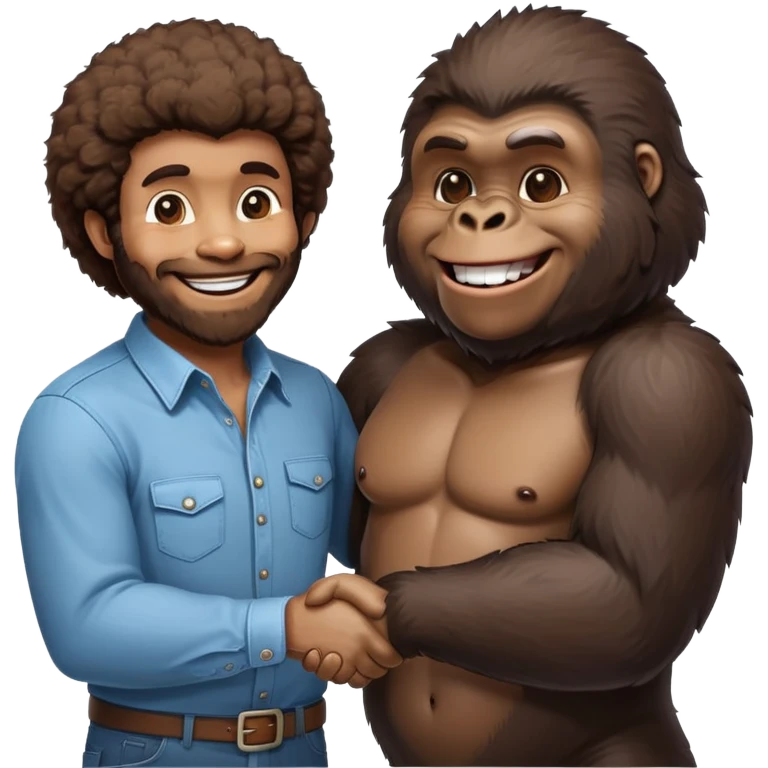 Gorilla shaking hands with bob ross emoji