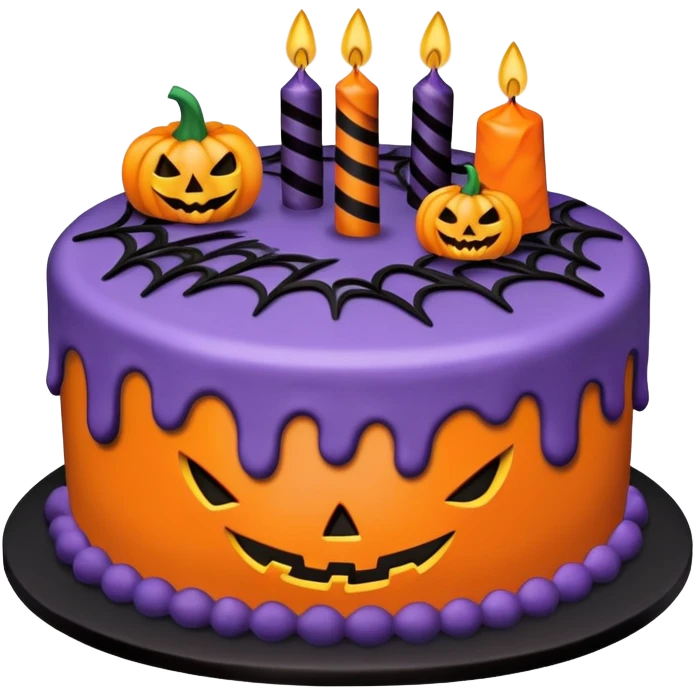 Halloween Birthday cake, purple, black, and orange emoji