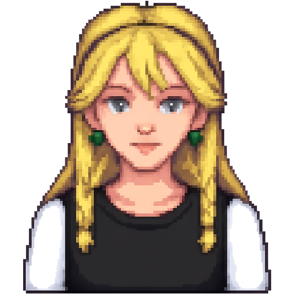 Make the lazy eye more obvious in the style of pixel art. Keep the pixel art style but note that pixel art style does not support text editing, so use a general style editor while respecting the pixel art look. Remove the background. emoji