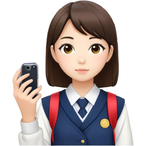 Japanese high school girl taking photos at Kyoto temple during school trip emoji