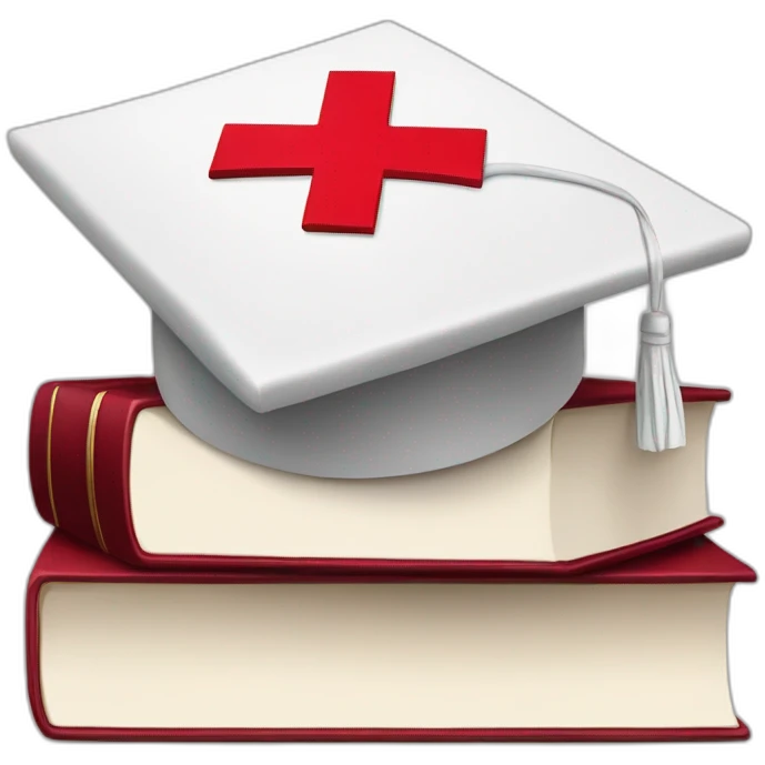 White Student cap with red medical cross On a stack of books emoji