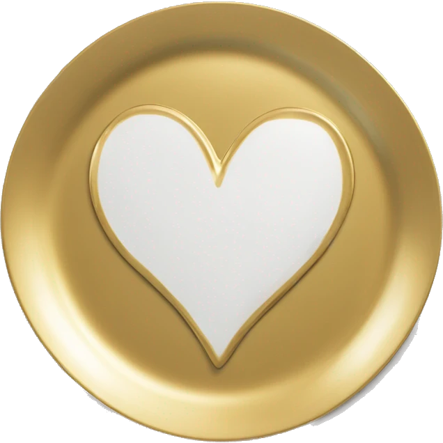 Realistic laying flat empty gold heart charger plate. emoji