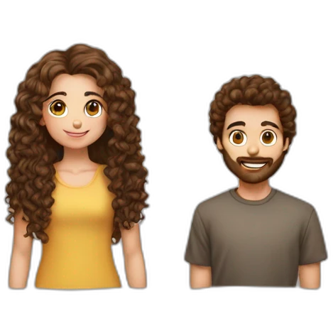 Couple garçon cheveux brun et fille long cheveux brun bouclé emoji