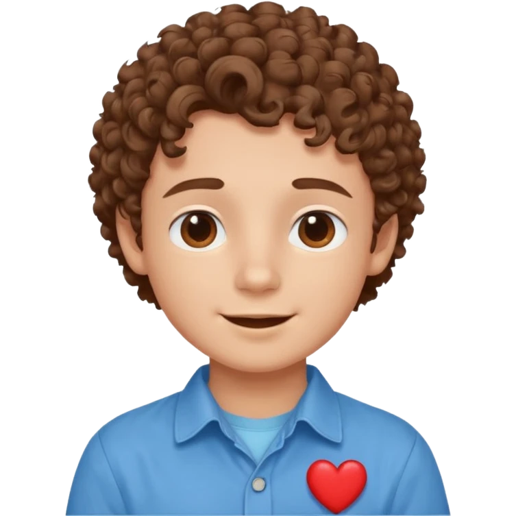 cute boy happy with heart eyes curly short brown hair blue shirt emoji