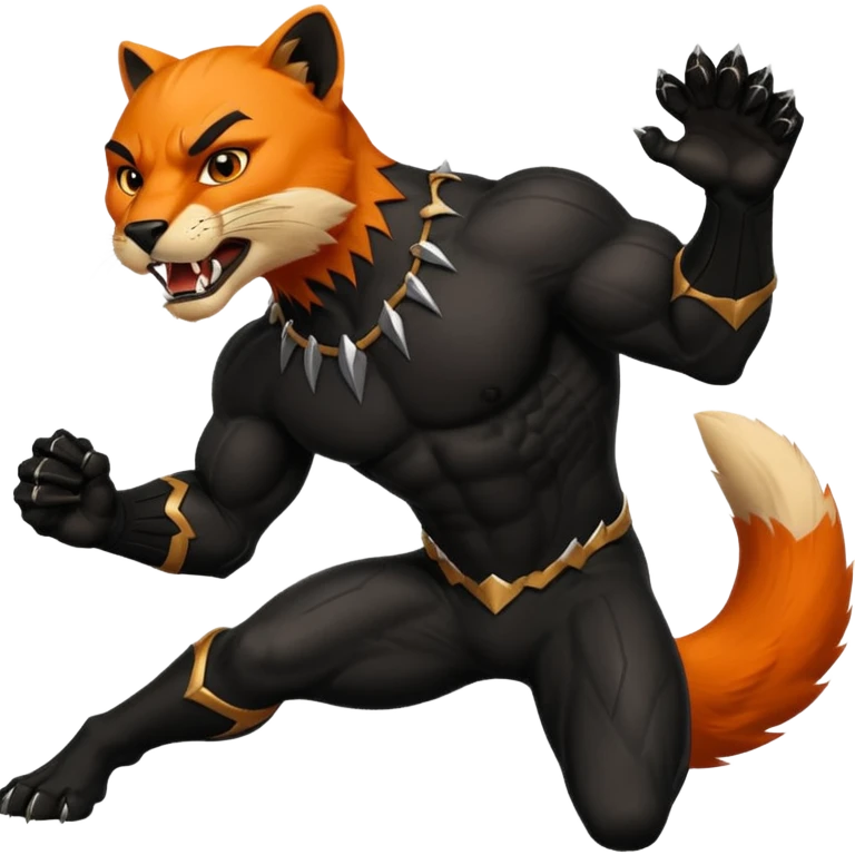 A black panther but it is killing orange colored fox emoji