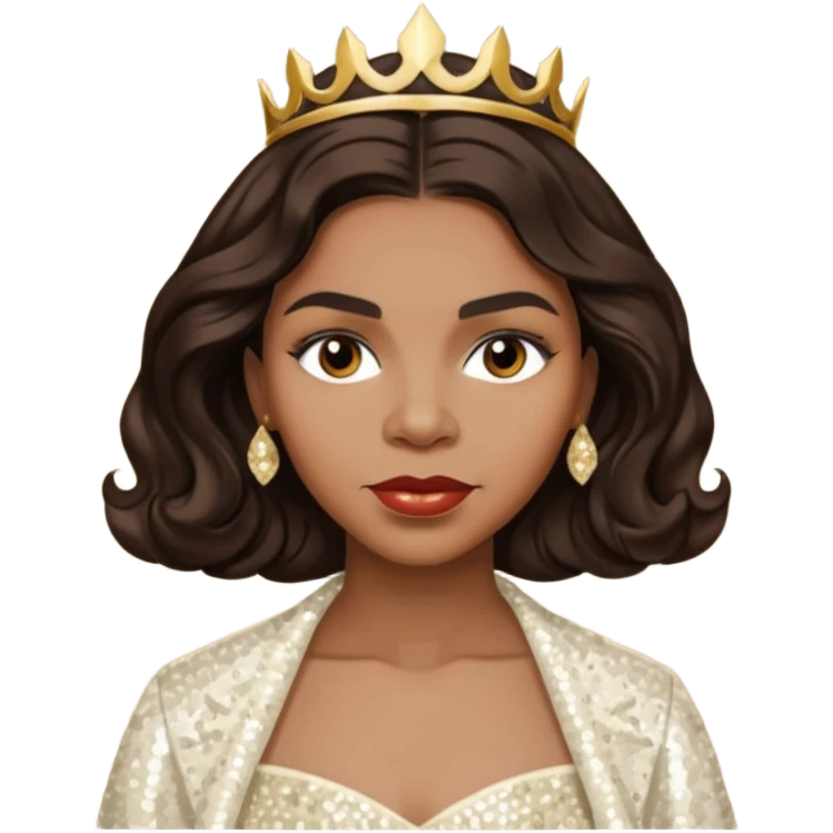 Marian Anderson with dark brown wavy hair, ivory sequin outfit emoji