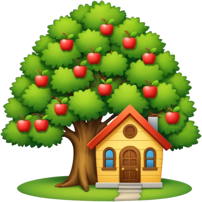 a home with a tree, cheerful vibe, apple style emoji emoji