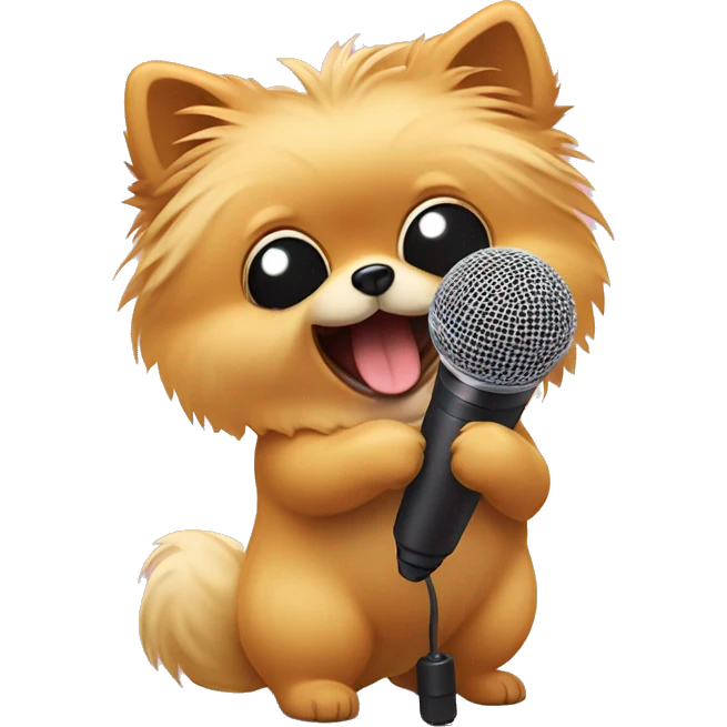 Pomeranian singing with a microphone in his hand  emoji