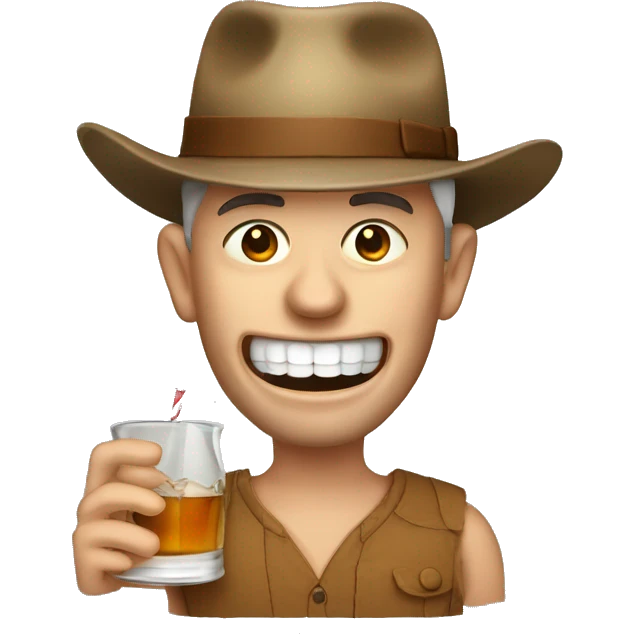 Man with missing teeth, whiskey jug and straw hat emoji