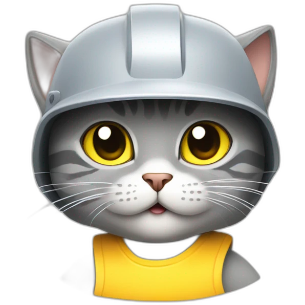 gray cat,fighting pose,yellow construction helmet, illustration style emoji