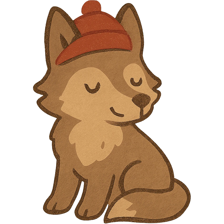 cute wolf wearing a red hat, minimal with flat colors emoji