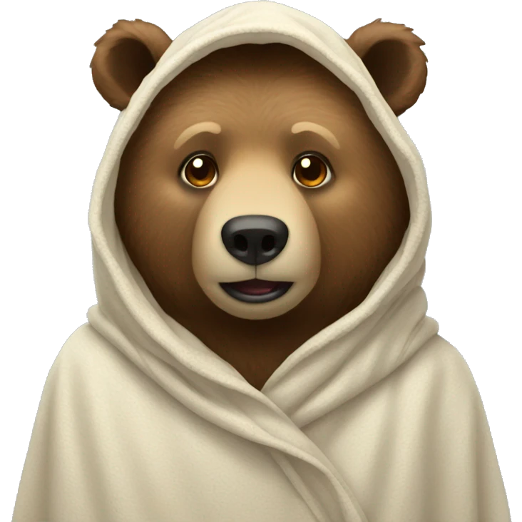 Bear wearing a blancket as a hoodie emoji