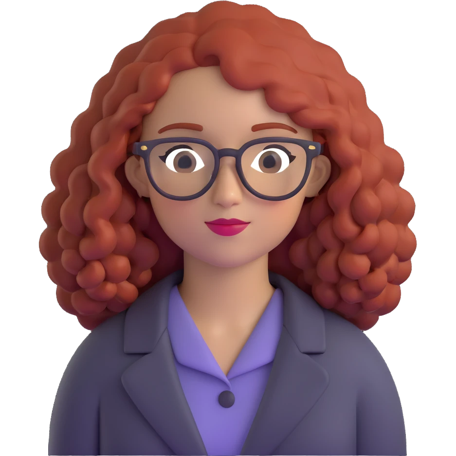 red-haired woman with curly hair, glasses emoji
