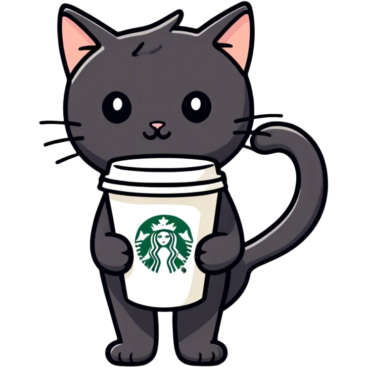 Black cat holding Starbucks  emoji
