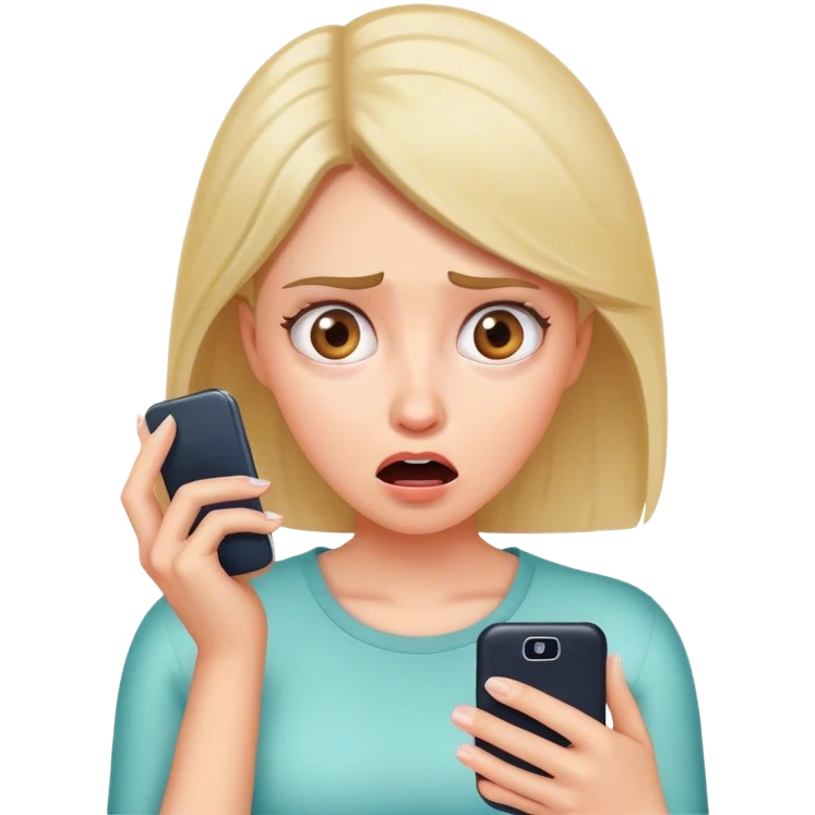 Woman looking at cell phone shocked emoji