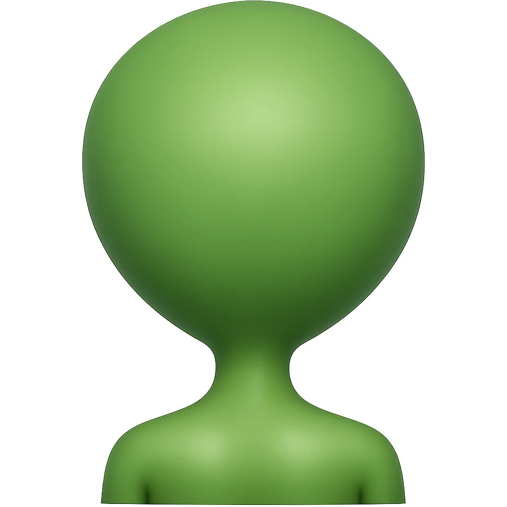 Create a clear rear view of an alien facing away from the viewer in a simple, rounded emoji style with no background. emoji