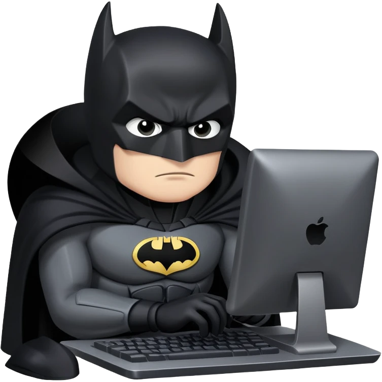 Batman in black costume programming on computer emoji