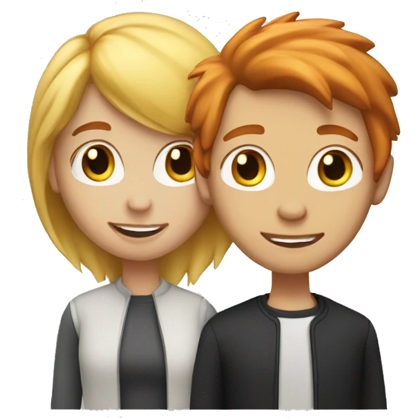 A red-haired girl and blonde-hair man loves  emoji
