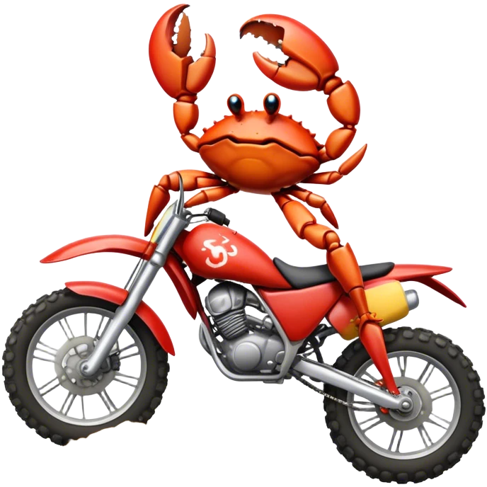 Crab riding dirt bike kicking up dirt emoji