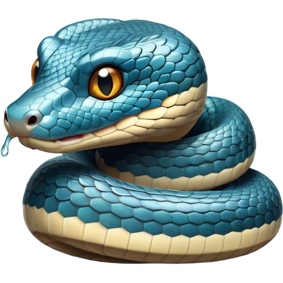 Cinematic Cute Chinese Water Snake Portrait Emoji, Head tilted playfully and inquisitively, with a compact, lithe form and a smooth, shimmering coat in subtle aquatic hues, round, sparkling eyes filled with curious fluidity, Simplified yet irresistibly adorable features, highly detailed, glowing with a warm, friendly glow, high shine, affectionate and agile, stylized with a touch of aquatic whimsy, soft glowing outline, capturing the essence of a mischievous yet loving water snake that feels like it could slither out of the screen into your arms! emoji