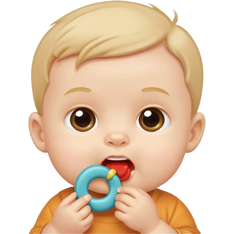 cute baby boy biting teething toy emoji