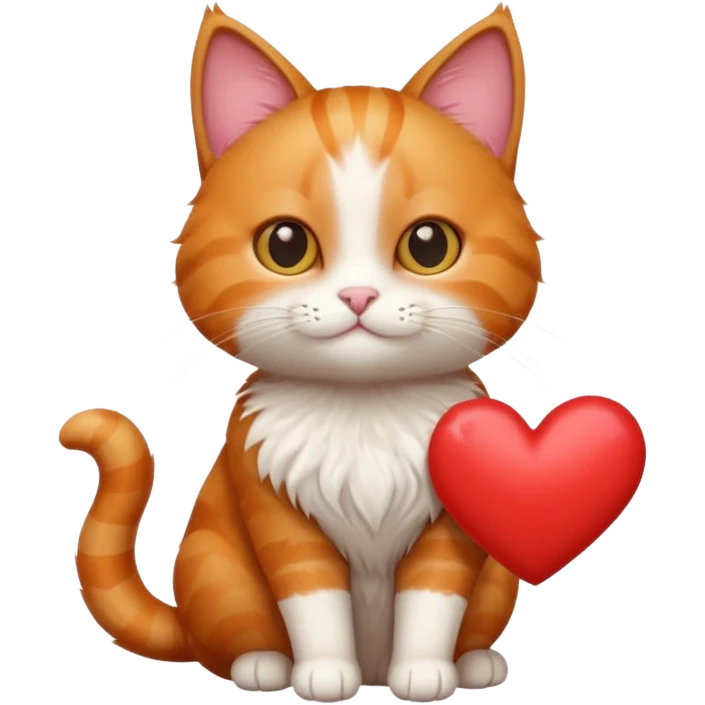 Ginger cat holding a white heart emoji