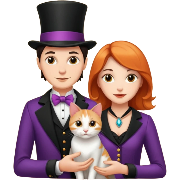 magician couple and their pet cat emoji