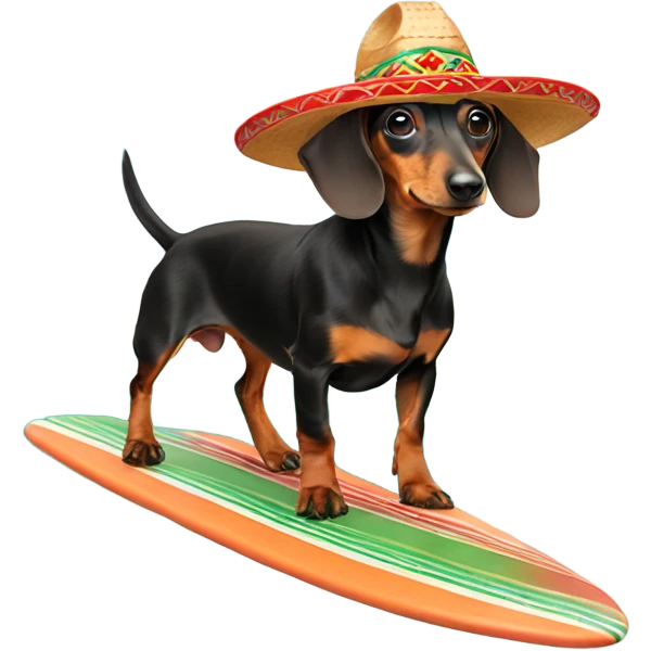 Dachshund surfing with a Mexican hat  emoji
